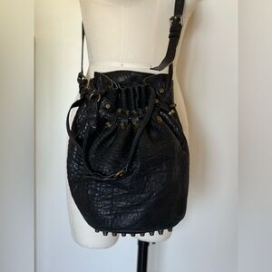 Alexander Wang Diego Bucket Bag in Black Pebbled Leather and Brass Hardware